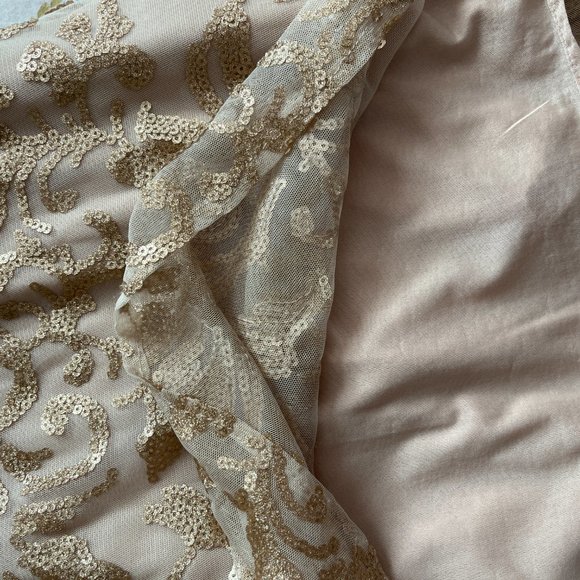 Gold Sequin Mini Dress T-strap Back, Size Small - Picture 9 of 9